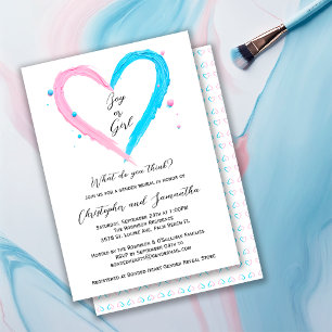 Geschlecht offenbart Blue Pink Heart Baby Shower Einladung