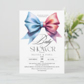 Geschlecht offenbart Bow Pink und blau Baby Boy Gi Einladung (Stehend Vorderseite)
