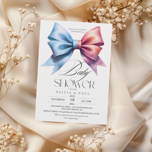 Geschlecht offenbart Bow Pink und blau Baby Boy Gi Einladung