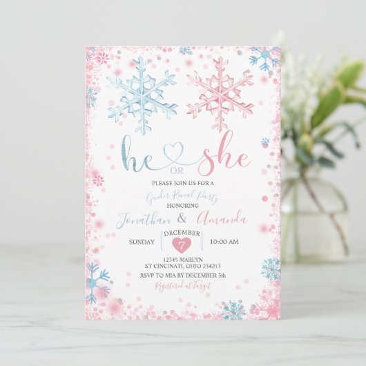 Geschlecht offenbart, dass er oder sie Schneeflock Einladung (Stehend Vorderseite)