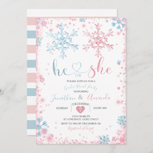 Geschlecht offenbart, dass er oder sie Schneeflock Einladung (Vorne/Hinten)