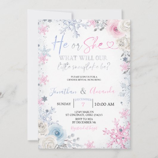 Geschlecht offenbart, dass er oder sie Schneeflock Einladung (Vorderseite)
