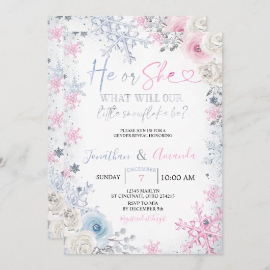 Geschlecht offenbart, dass er oder sie Schneeflock Einladung (Vorne/Hinten)