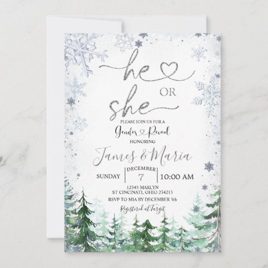 Geschlecht offenbart, dass er oder sie Schneeflock Einladung (Vorderseite)