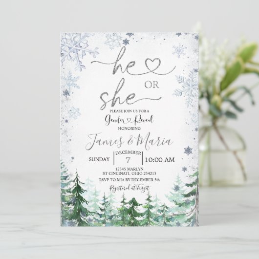 Geschlecht offenbart, dass er oder sie Schneeflock Einladung (Stehend Vorderseite)