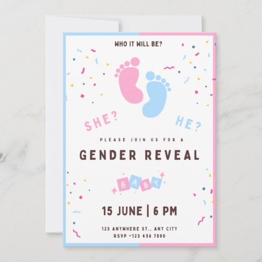 Geschlecht offenbart Einladung Füße, Junge oder Mä (Vorderseite)