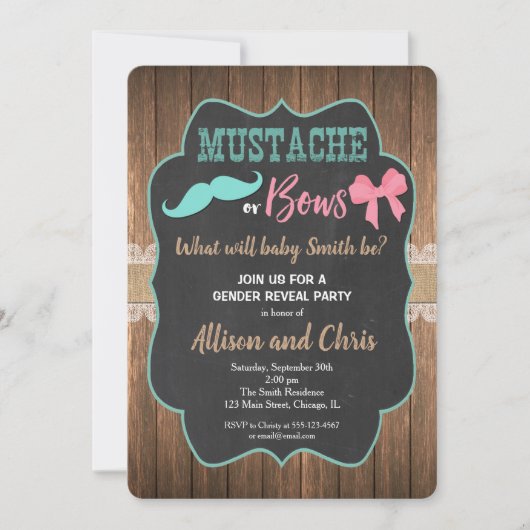 Geschlecht offenbart Einladung Schnurrbart oder Bö (Vorderseite)