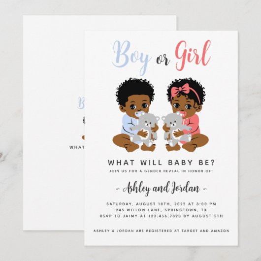 Geschlecht offenbart Einladung schwarzer Babys mit (Vorne/Hinten)