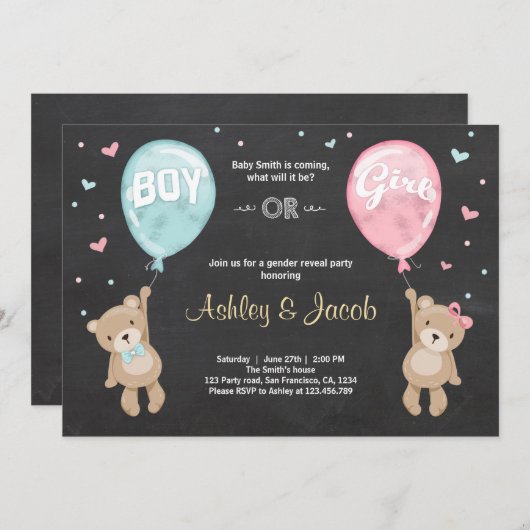 Geschlecht offenbart Einladung Teddy Bären Boy ode (Vorne/Hinten)