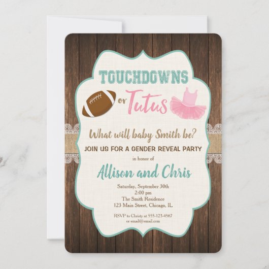 Geschlecht offenbart Einladung Touchdown oder Tutu (Vorderseite)