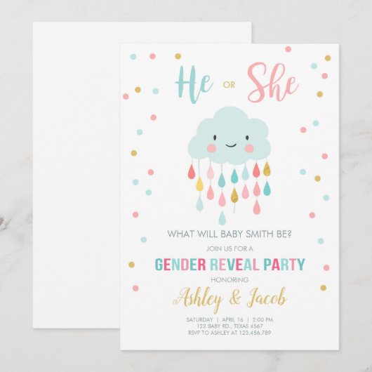 Geschlecht offenbart Einladung Wolkenregen fallen  (Vorne/Hinten)