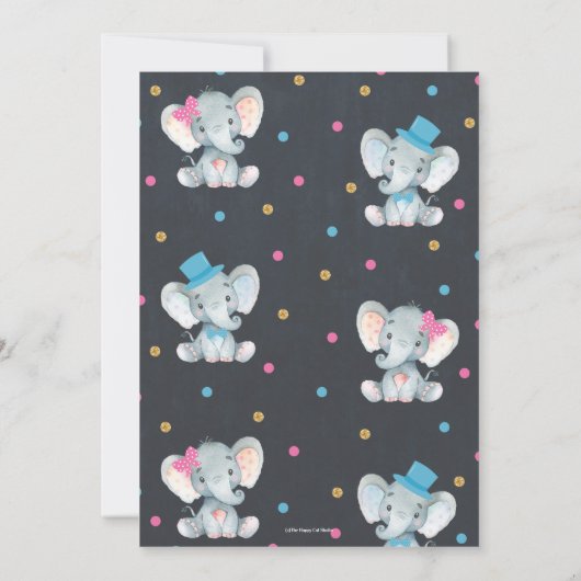 Geschlecht offenbart Elefantenbaby oder Baby Girl Einladung (Rückseite)
