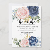 Geschlecht offenbart elegantes blühendes blaues Ro Einladung (Vorderseite)