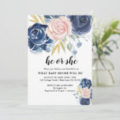 Geschlecht offenbart elegantes blühendes blaues Ro Einladung (Stehend Vorderseite)