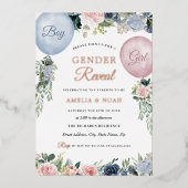 Geschlecht offenbart Foil Floral Ballon Pink Blau Folieneinladung (Vorderseite)