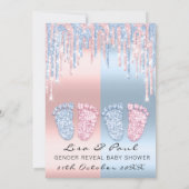 Geschlecht offenbart Füße Glitzer Pink Blue Baby T Einladung (Rückseite)