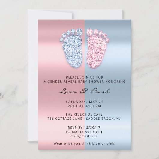 Geschlecht offenbart Fütterung Glitzer Pink Blue B Einladung (Vorderseite)