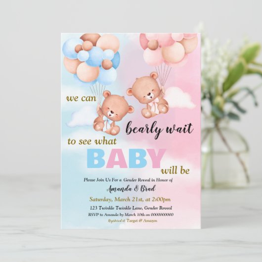 Geschlecht offenbart Junge oder Mädchen rosa oder  Einladung (Stehend Vorderseite)