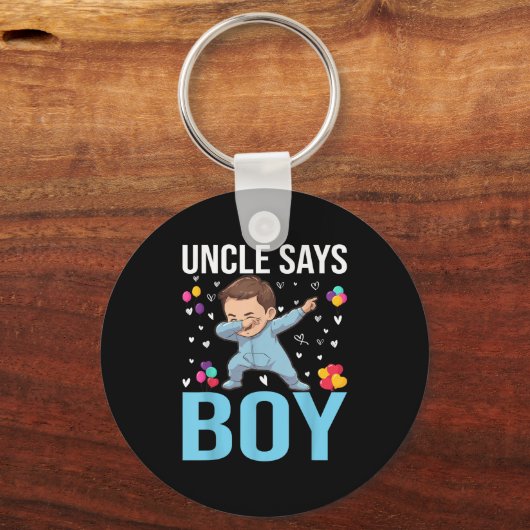 Geschlecht offenbart Onkel sagt Boy Matching Famil Schlüsselanhänger (Vorderseite)