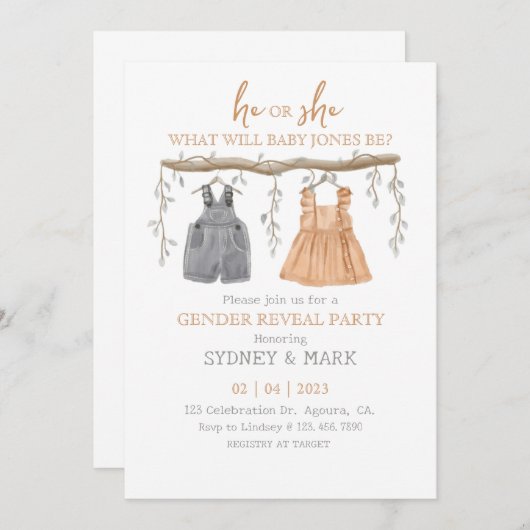 Geschlecht offenbart Party, Geschlechteroffenbarun Einladung (Vorne/Hinten)