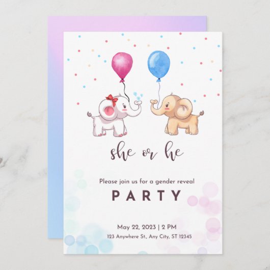 Geschlecht offenbart Party, Junge oder Mädchen, El Einladung (Vorne/Hinten)