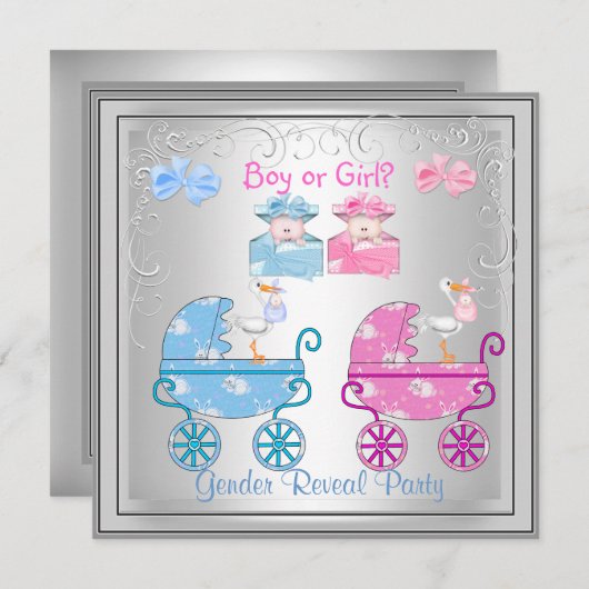 Geschlecht offenbart Party Junge oder Mädchen Silb Einladung (Vorne/Hinten)