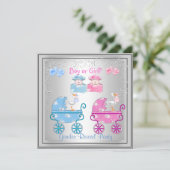 Geschlecht offenbart Party Junge oder Mädchen Silb Einladung (Stehend Vorderseite)