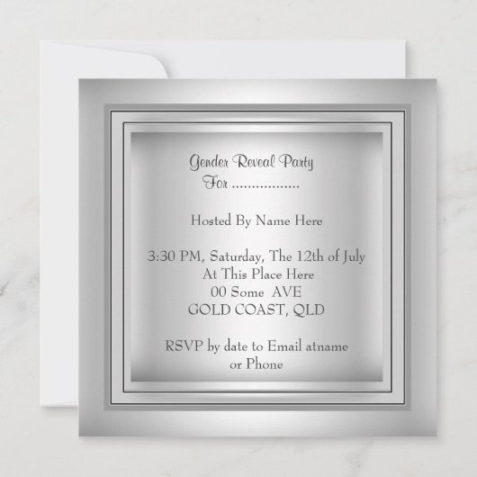 Geschlecht offenbart Party Junge oder Mädchen Silb Einladung (Rückseite)