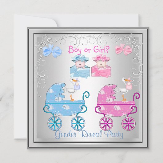 Geschlecht offenbart Party Junge oder Mädchen Silb Einladung (Vorderseite)