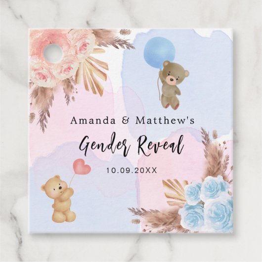 Geschlecht offenbart Party Pampas Teddy Bär pink b Geschenkanhänger (Vorderseite)