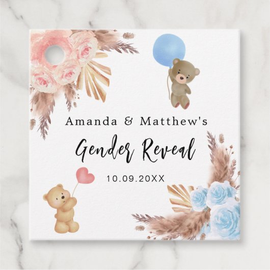 Geschlecht offenbart Party Pampas Teddy Bären Mädc Geschenkanhänger (Vorderseite)