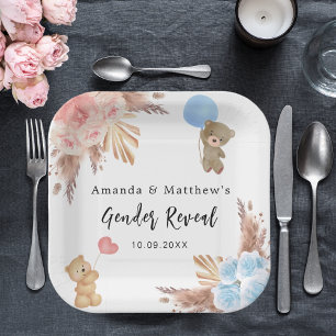 Geschlecht offenbart Party Pampas Teddy Bären Mädc Pappteller