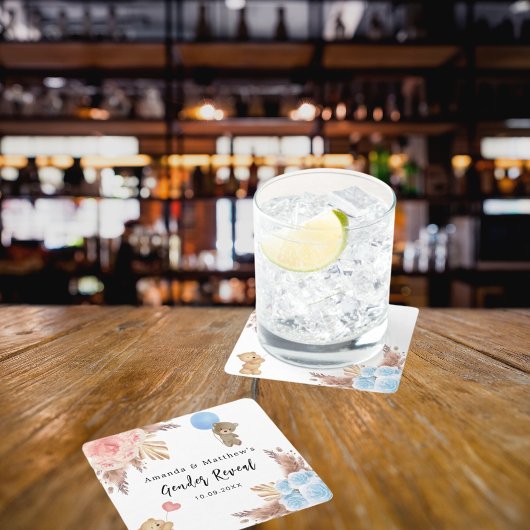 Geschlecht offenbart Party Pampas Teddy Bären Mädc Rechteckiger Pappuntersetzer