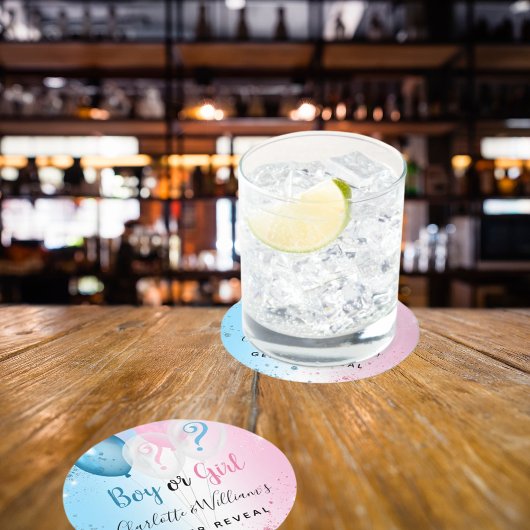 Geschlecht offenbart Party Rosa blauen Jungen Mädc Runder Pappuntersetzer