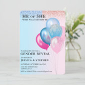 Geschlecht offenbart Pink Blue Balloons Glitzer Einladung (Stehend Vorderseite)