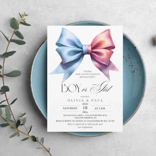 Geschlecht offenbart Pink Blue Bow Baby Shower Par Einladung