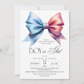 Geschlecht offenbart Pink Blue Bow Baby Shower Par Einladung (Vorderseite)