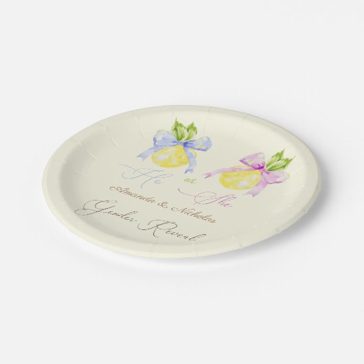 Geschlecht offenbart Pink Blue Bow Lemon Pappteller (Schrägansicht)