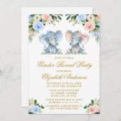 Geschlecht offenbart Pink Blue Floral Baby Elephan Einladung (Vorne/Hinten)