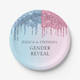 Geschlecht offenbart Pink Blue Glitzer Look Tropfe Pappteller