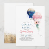 Geschlecht offenbart Pink und Blue Balloons Baby D Einladung (Vorne/Hinten)