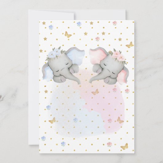 Geschlecht offenbart rosa blaue Flora Elefant Einladung (Rückseite)