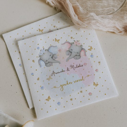 Geschlecht offenbart rosa blaue Flora Elefant Serviette