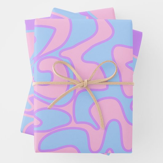 Geschlecht offenbart rosa blaue Groovy Retro einzi Geschenkpapier Set (Beispiel)