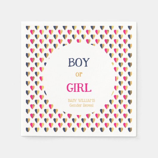 Geschlecht offenbart rosa blaue Herzen Serviette (Vorderseite)