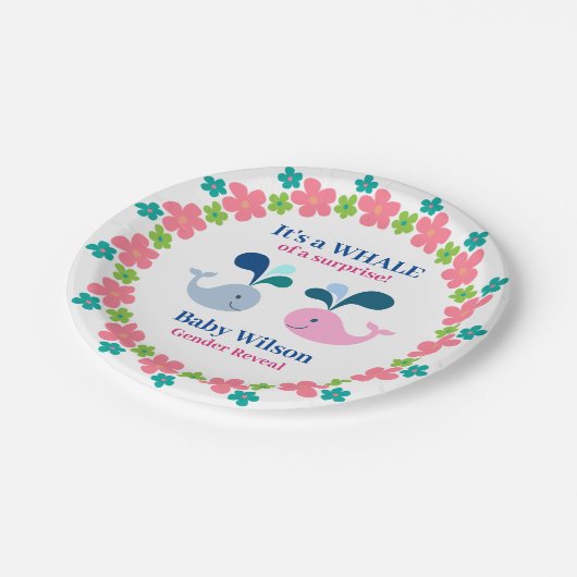 Geschlecht offenbart rosa Blauer Wal einer Überras Pappteller (Schrägansicht)