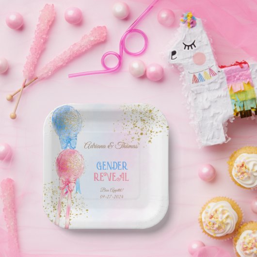 Geschlecht offenbart rosa und blaue Balkone Pappteller (Party)