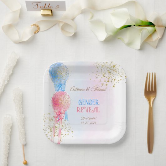 Geschlecht offenbart rosa und blaue Balkone Pappteller (Hochzeit)