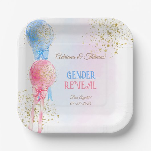 Geschlecht offenbart rosa und blaue Balkone Pappteller (Vorderseite)