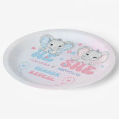 Geschlecht offenbart rosa und blaue Elefanten Pappteller (Schrägansicht)